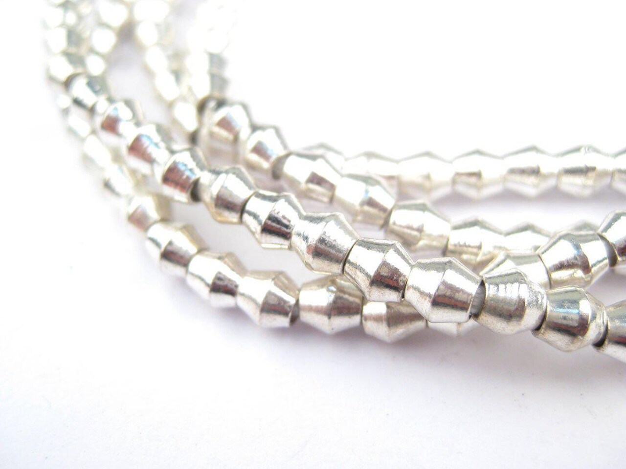 The Bead Chest Smooth Shiny Silver Bicone Beads 4.5mm White Metal Large Hole 24 Inch Strand